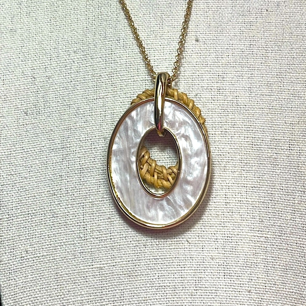 Ann Taylor Factory Mother of Pearl and Wicker Double Pendant Necklace